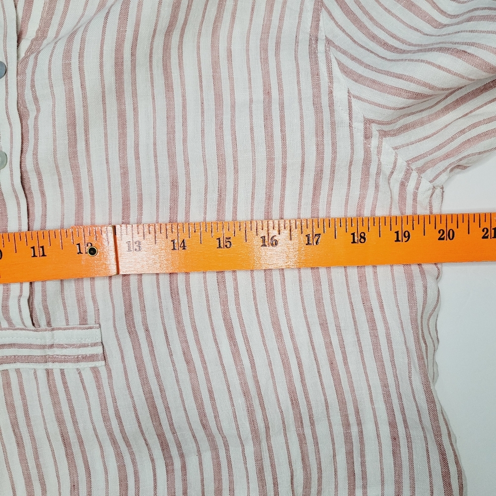Rachel Zoe Linen Top Women's Medium Stripe Pink White Roll Sleeves Beach Summer - Picture 5 of 8